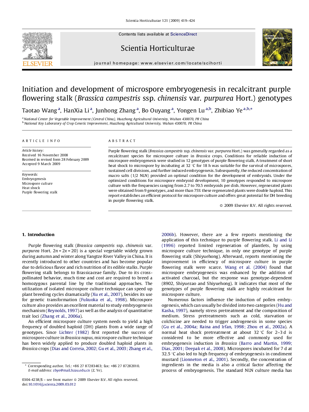 Initiation and development of microspore embryogenesis in recalcitrant purple flowering stalk (Brassica campestris ssp. chinensis var. purpurea Hort.) genotypes