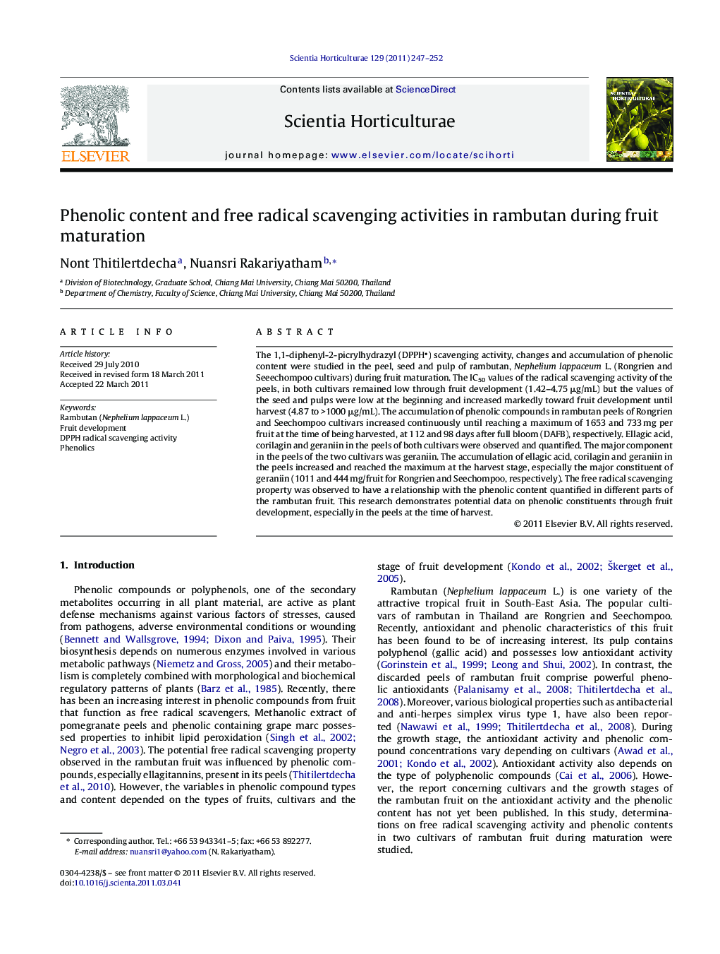 Phenolic content and free radical scavenging activities in rambutan during fruit maturation