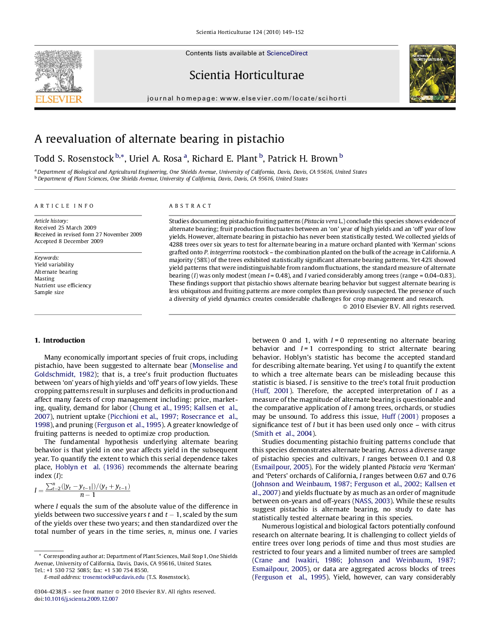 A reevaluation of alternate bearing in pistachio