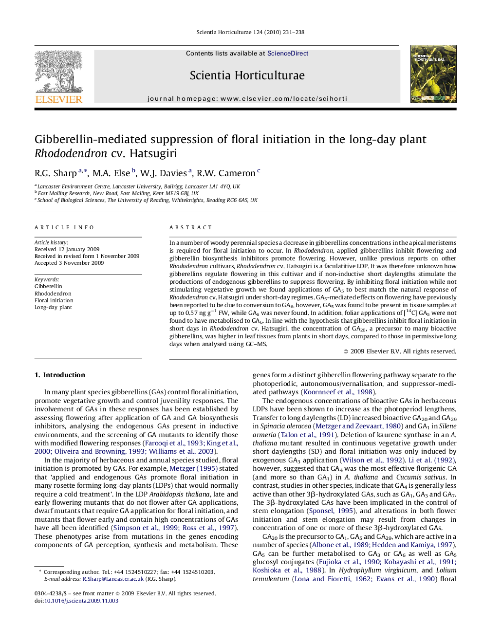 Gibberellin-mediated suppression of floral initiation in the long-day plant Rhododendron cv. Hatsugiri