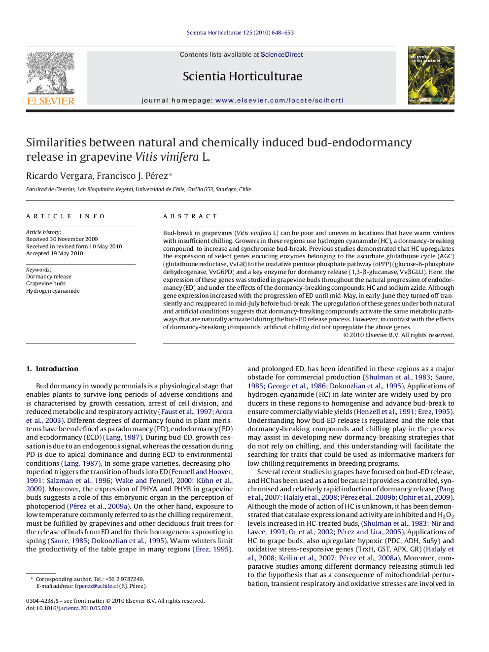 Similarities between natural and chemically induced bud-endodormancy release in grapevine Vitis vinifera L.