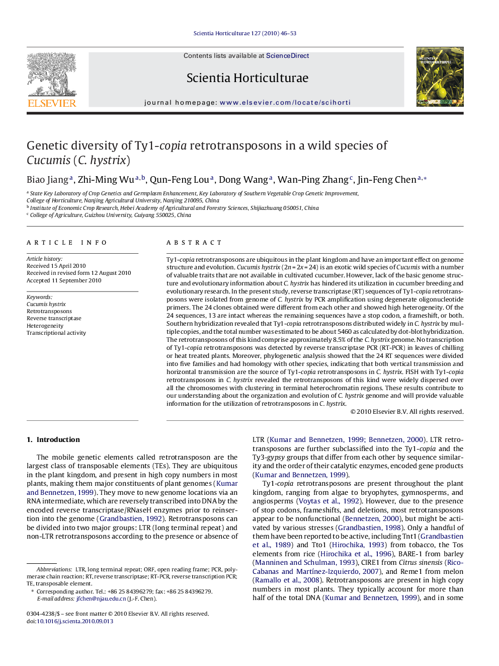 Genetic diversity of Ty1-copia retrotransposons in a wild species of Cucumis (C. hystrix)