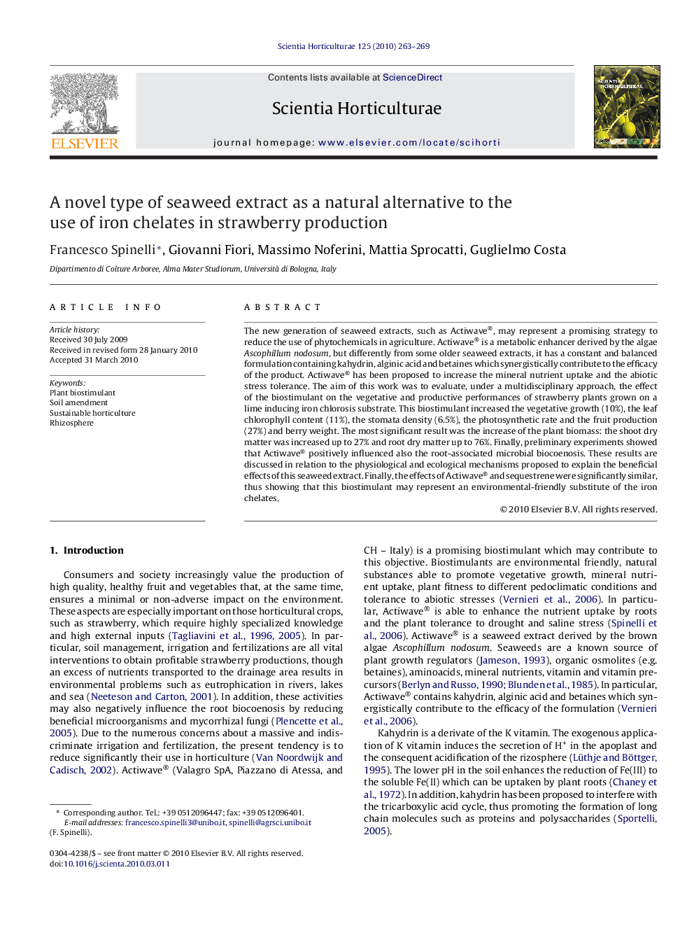 A novel type of seaweed extract as a natural alternative to the use of iron chelates in strawberry production