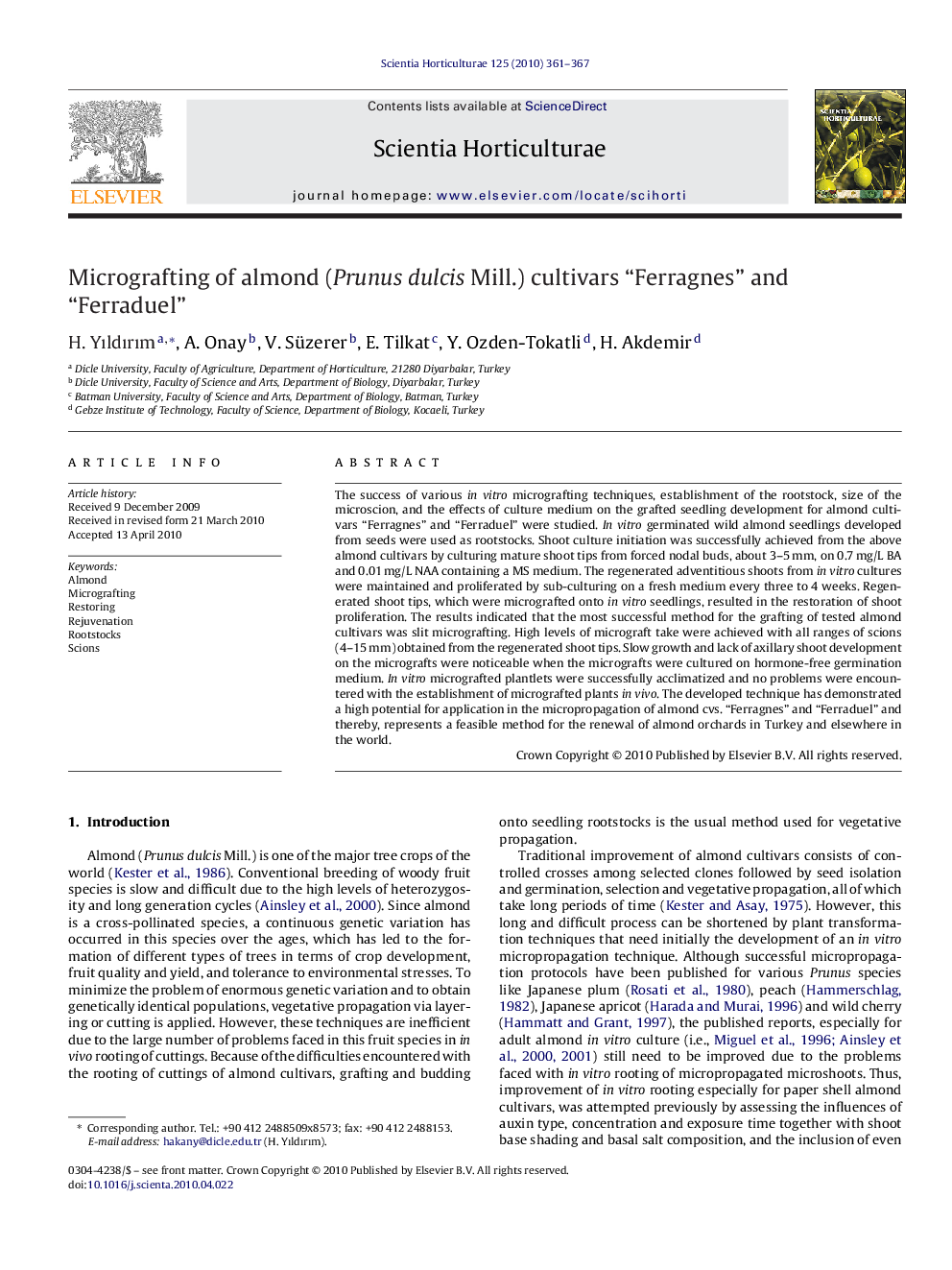 Micrografting of almond (Prunus dulcis Mill.) cultivars “Ferragnes” and “Ferraduel”