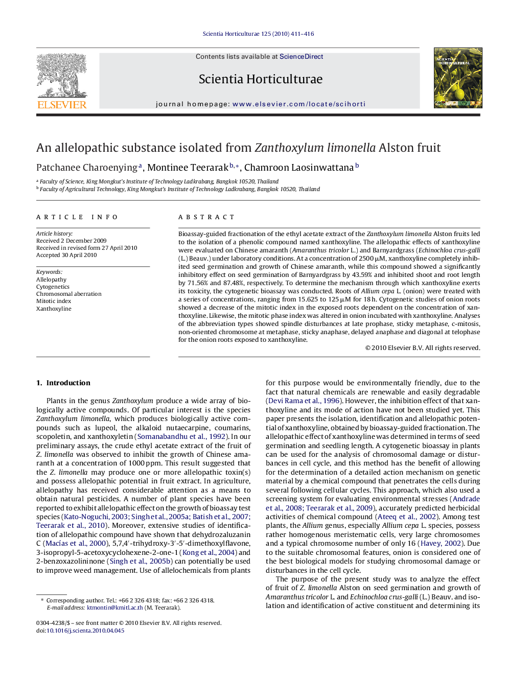 An allelopathic substance isolated from Zanthoxylum limonella Alston fruit