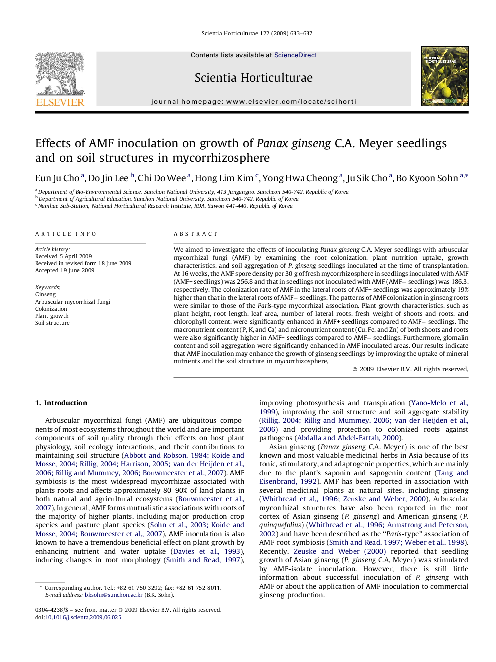 Effects of AMF inoculation on growth of Panax ginseng C.A. Meyer seedlings and on soil structures in mycorrhizosphere