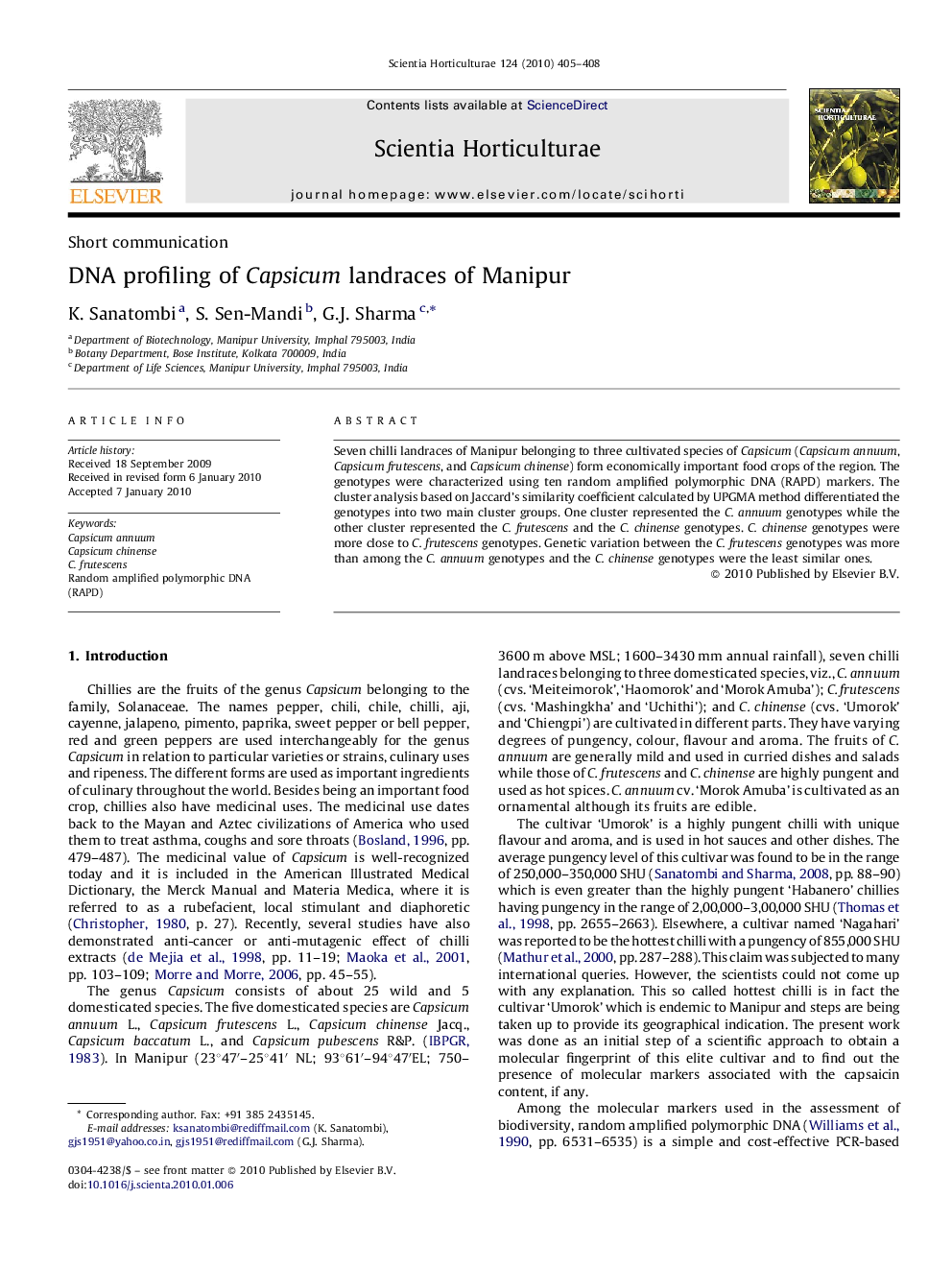 DNA profiling of Capsicum landraces of Manipur