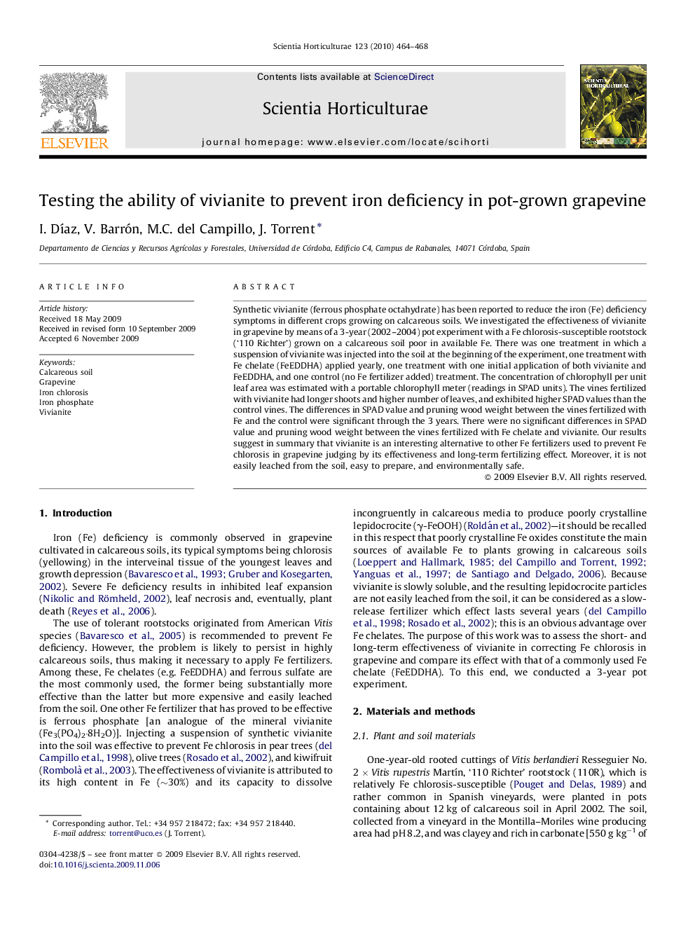 Testing the ability of vivianite to prevent iron deficiency in pot-grown grapevine