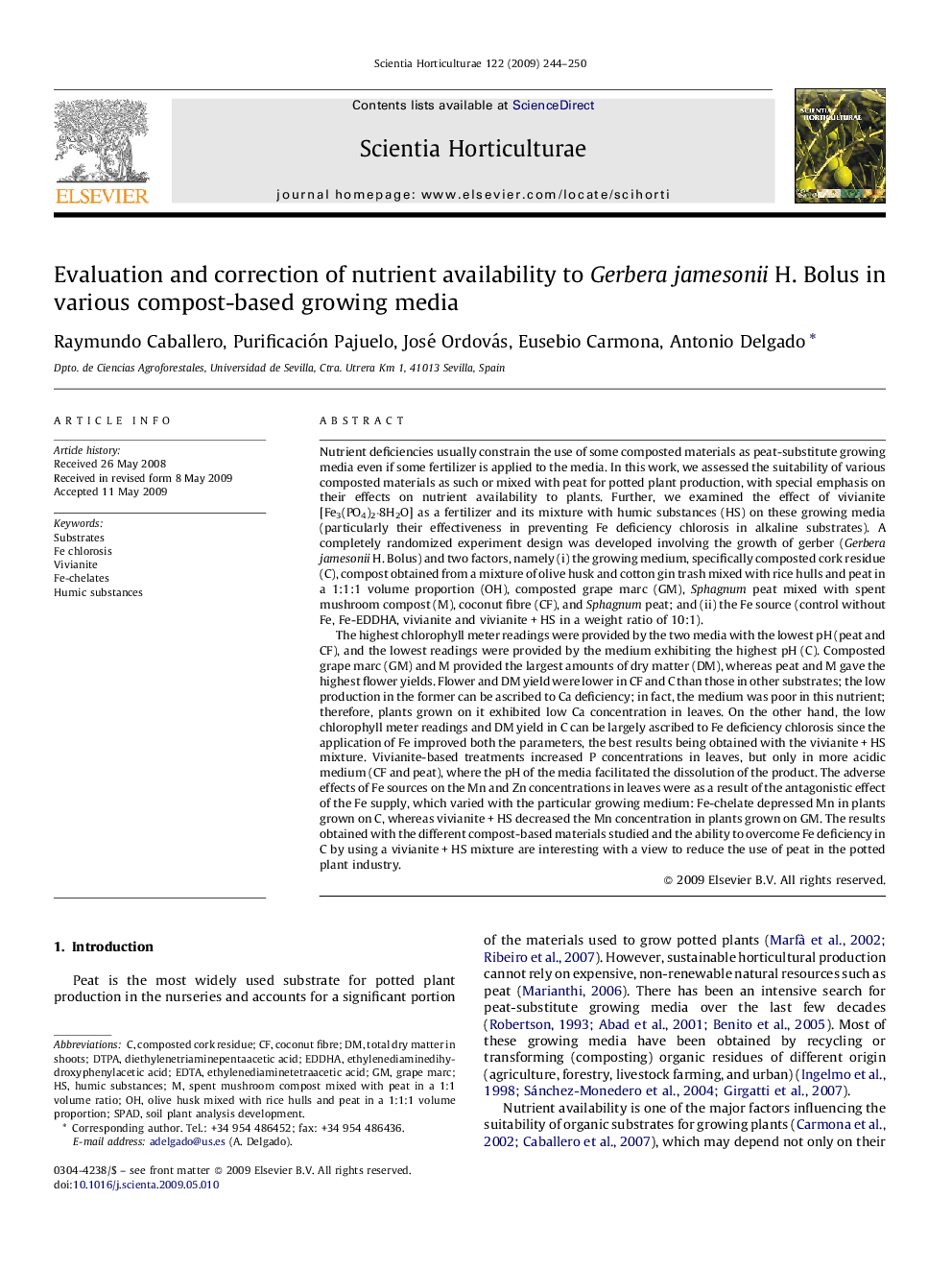 Evaluation and correction of nutrient availability to Gerbera jamesonii H. Bolus in various compost-based growing media