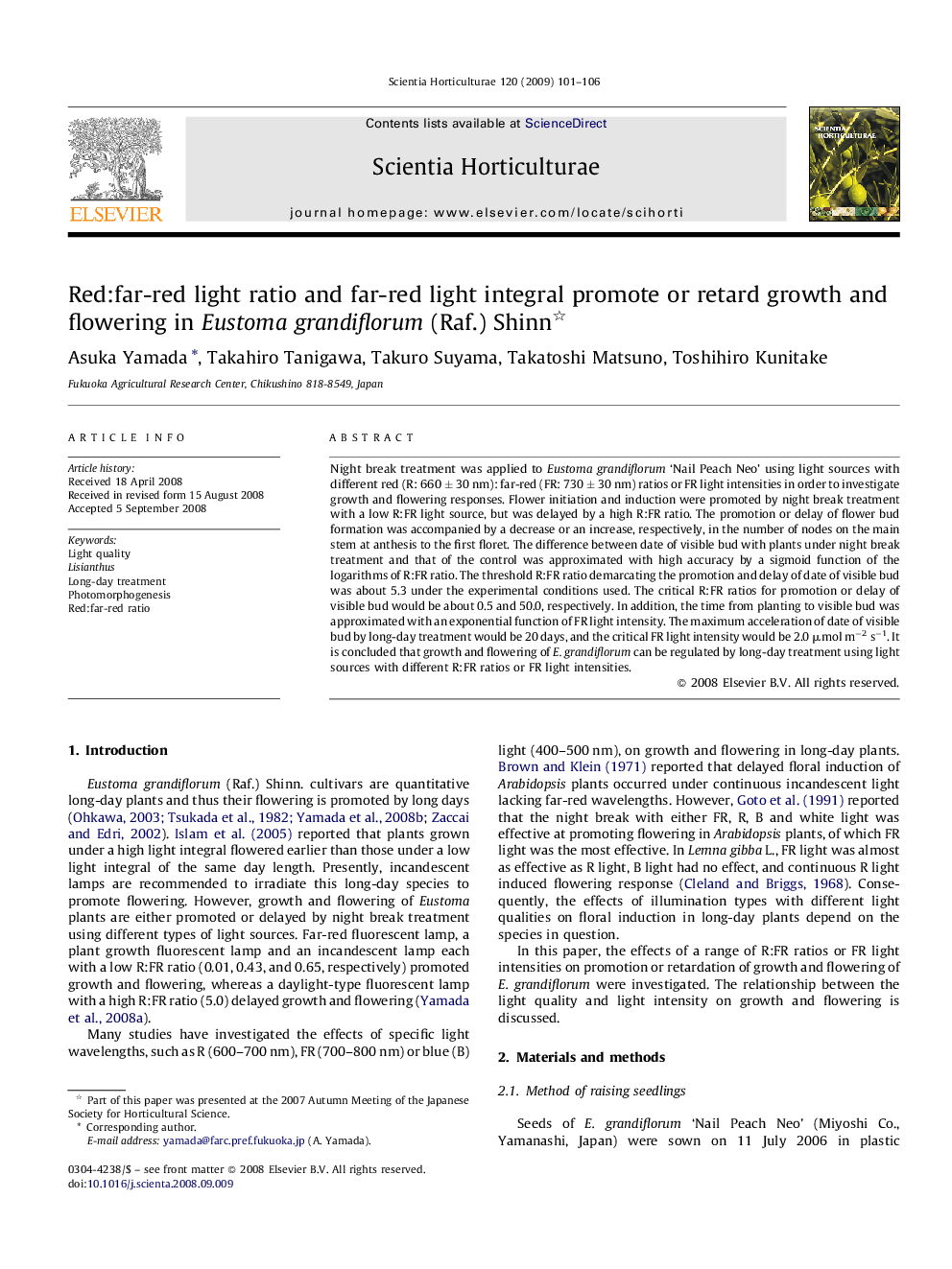 Red:far-red light ratio and far-red light integral promote or retard growth and flowering in Eustoma grandiflorum (Raf.) Shinn 