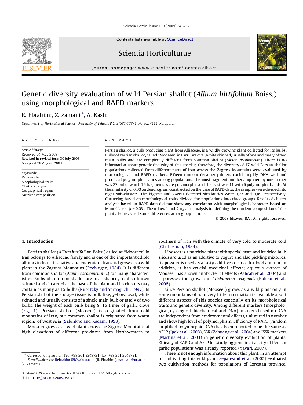 Genetic diversity evaluation of wild Persian shallot (Allium hirtifolium Boiss.) using morphological and RAPD markers