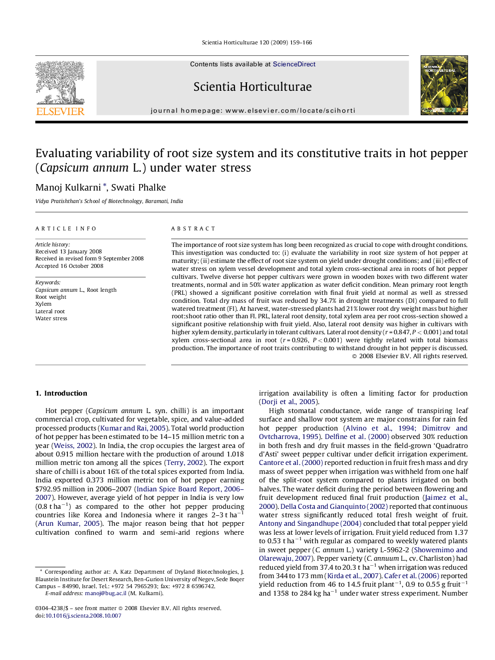 Evaluating variability of root size system and its constitutive traits in hot pepper (Capsicum annum L.) under water stress