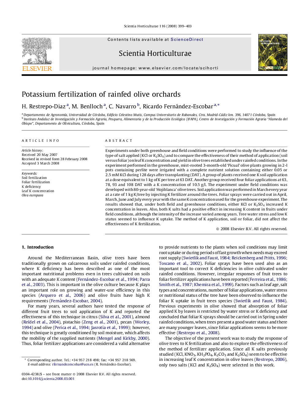 Potassium fertilization of rainfed olive orchards