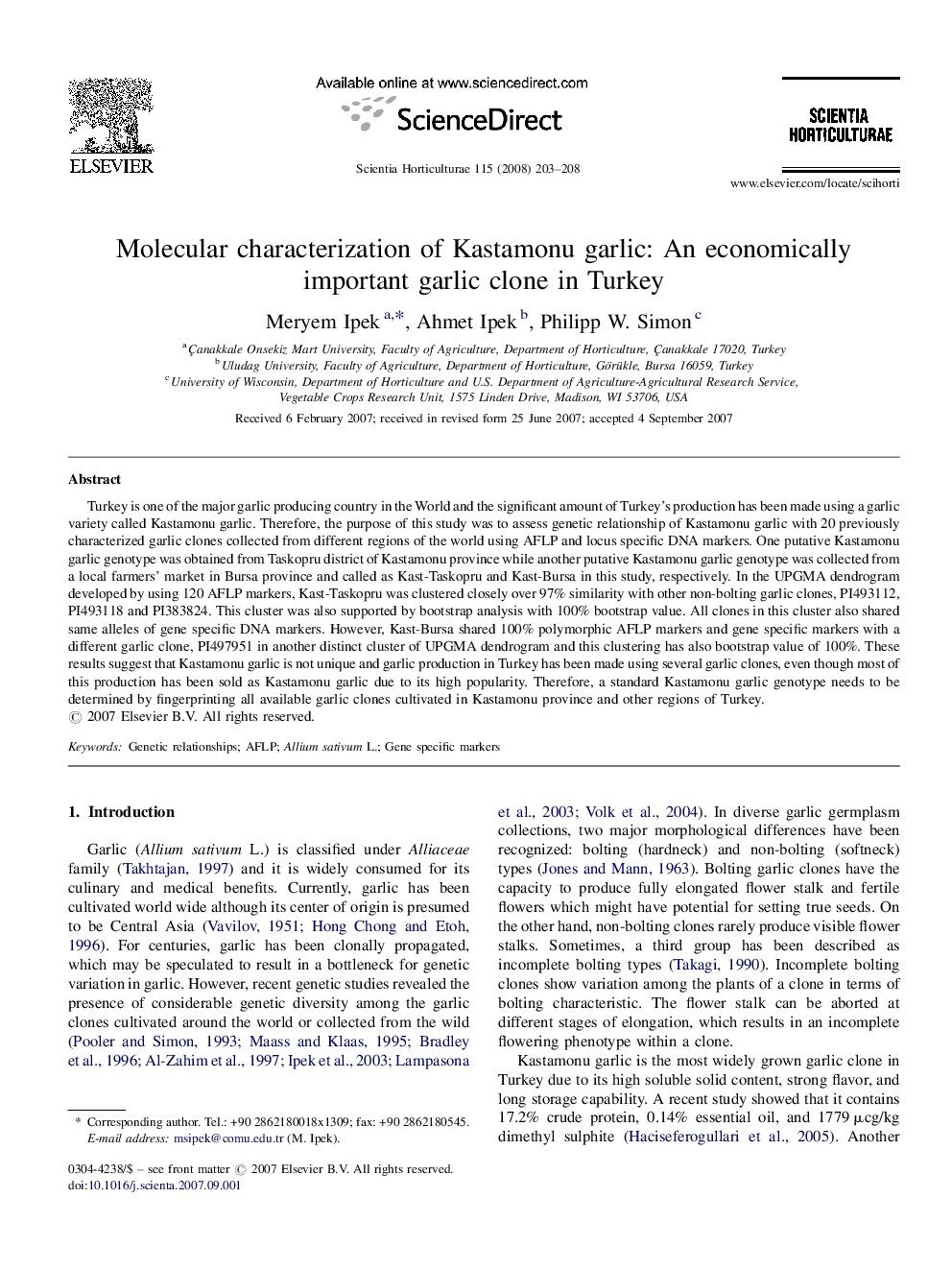 عکس صفحه اول مقاله: Molecular characterization of Kastamonu garlic: An economically important garlic clone in Turkey Molecular characterization of Kastamonu garlic: An economically important garlic clone in Turkey