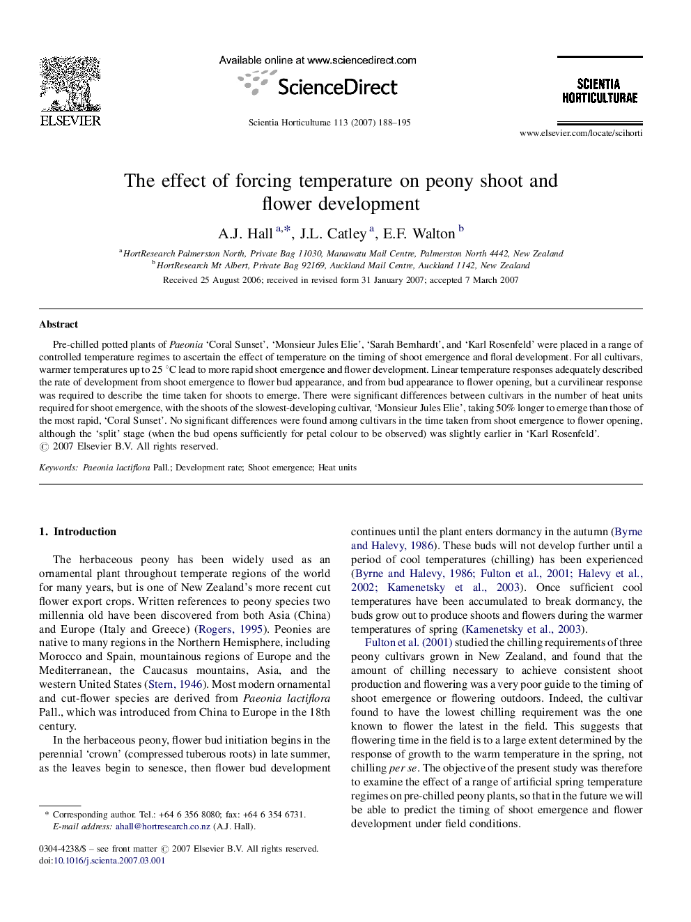 The effect of forcing temperature on peony shoot and flower development