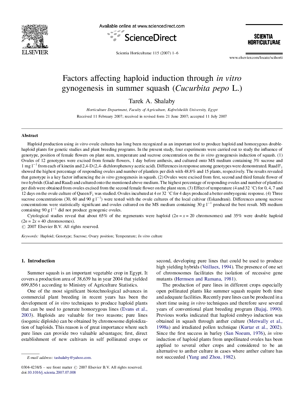 Factors affecting haploid induction through in vitro gynogenesis in summer squash (Cucurbita pepo L.)