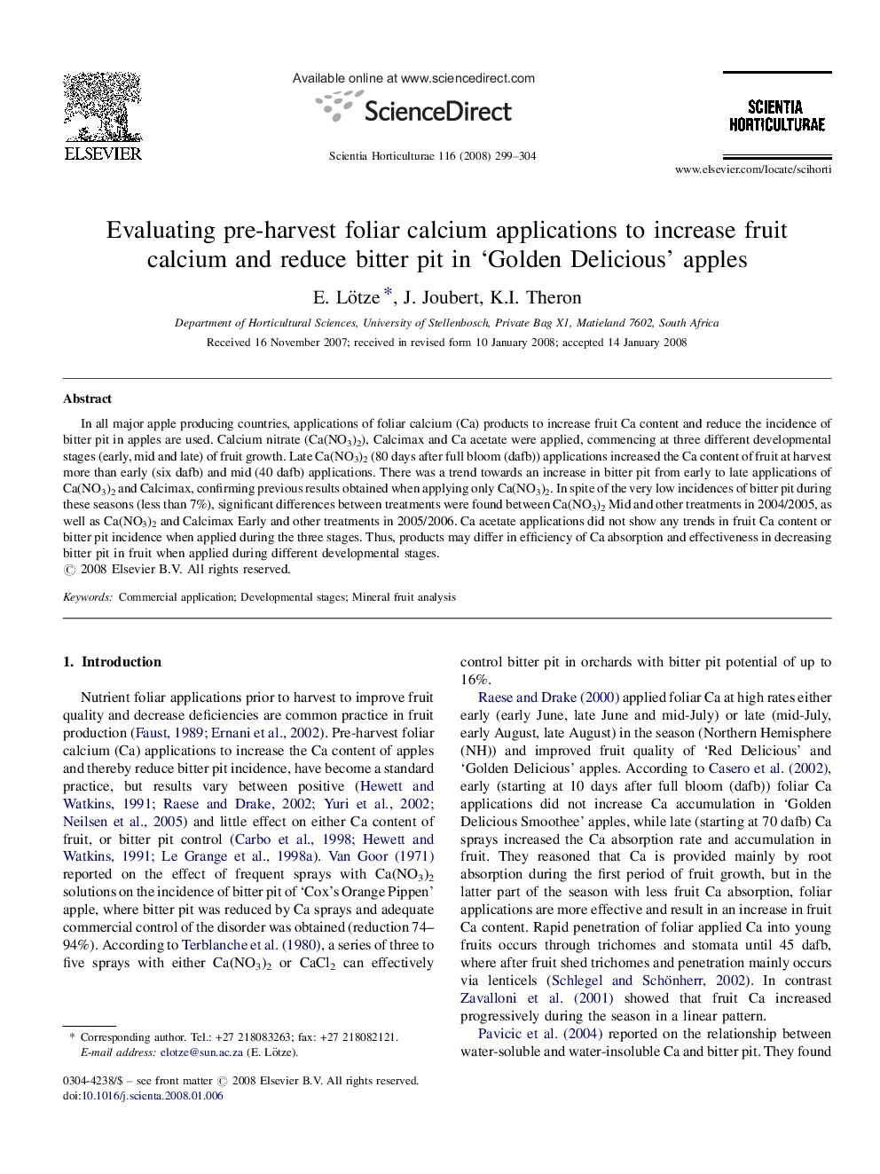 Evaluating pre-harvest foliar calcium applications to increase fruit calcium and reduce bitter pit in ‘Golden Delicious’ apples