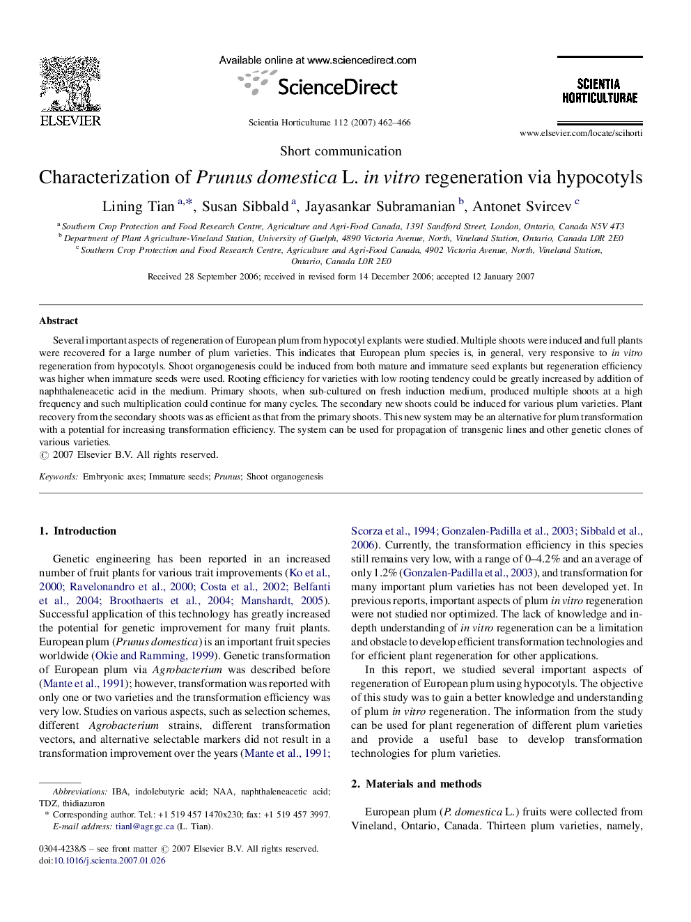 Characterization of Prunus domestica L. in vitro regeneration via hypocotyls