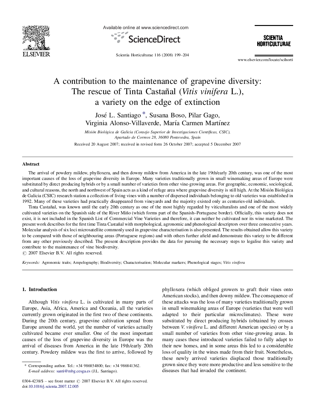 A contribution to the maintenance of grapevine diversity: The rescue of Tinta Castañal (Vitis vinifera L.), a variety on the edge of extinction