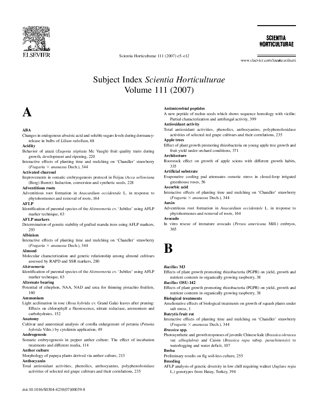 Subject Index Scientia Horticulturae Volume 111