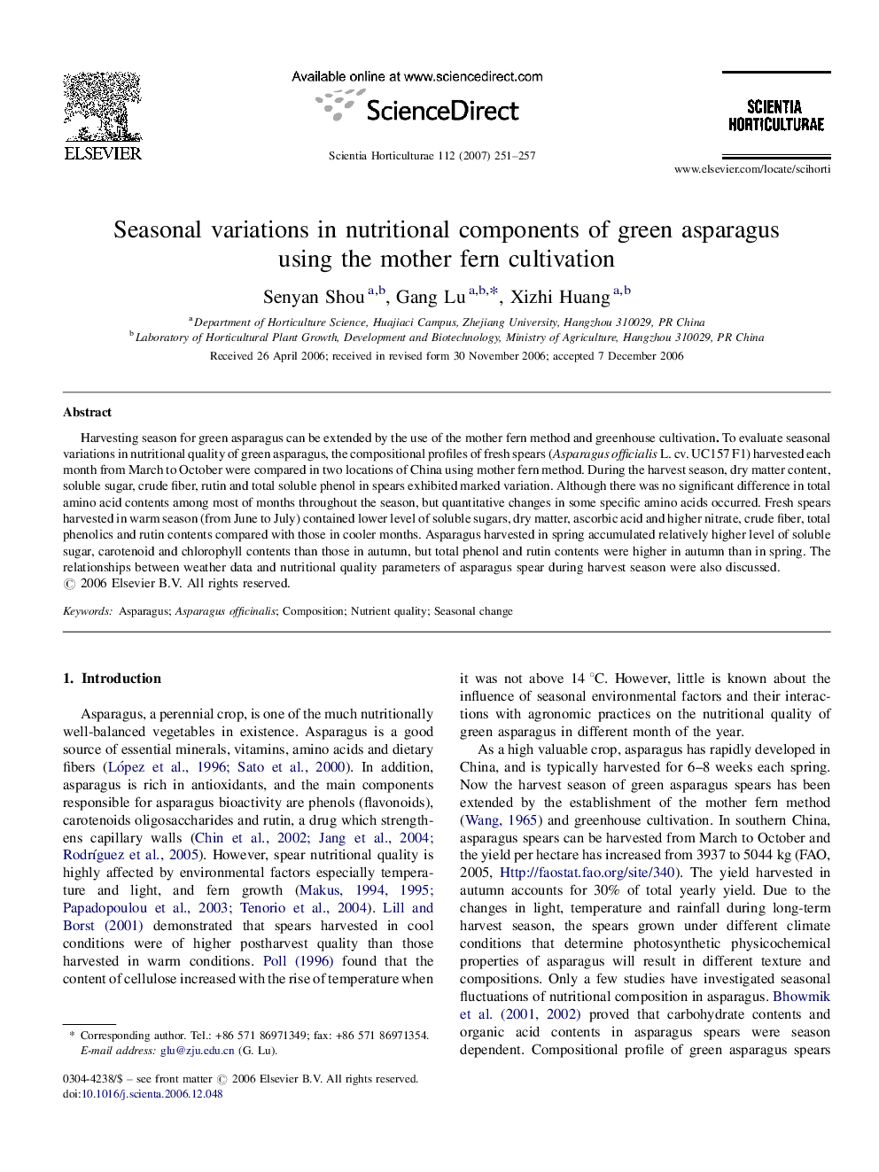 عکس صفحه اول مقاله: Seasonal variations in nutritional components of green asparagus using the mother fern cultivation Seasonal variations in nutritional components of green asparagus using the mother fern cultivation