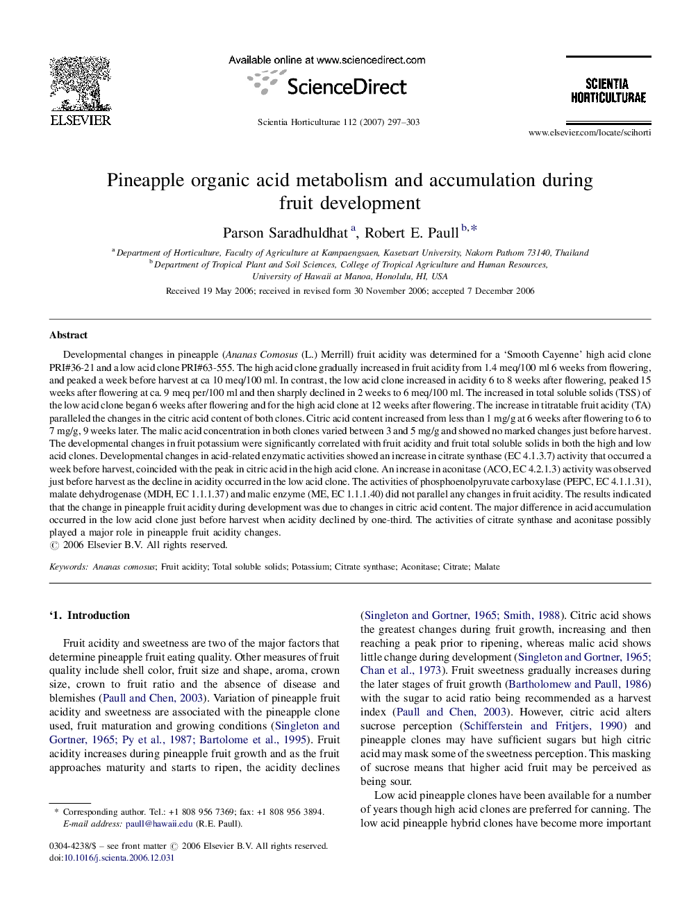 Pineapple organic acid metabolism and accumulation during fruit development