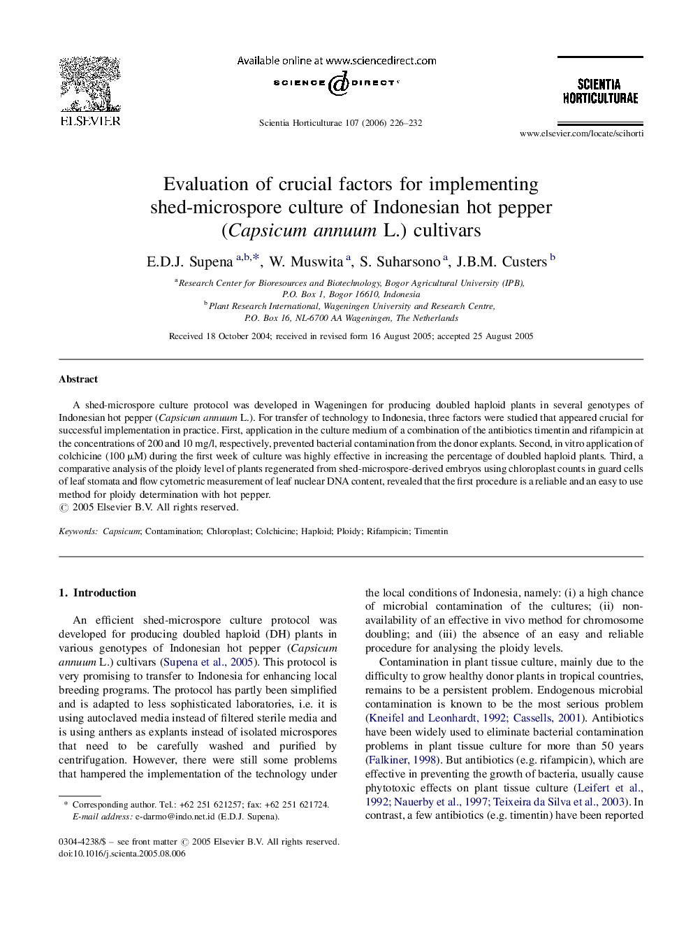 Evaluation of crucial factors for implementing shed-microspore culture of Indonesian hot pepper (Capsicum annuum L.) cultivars