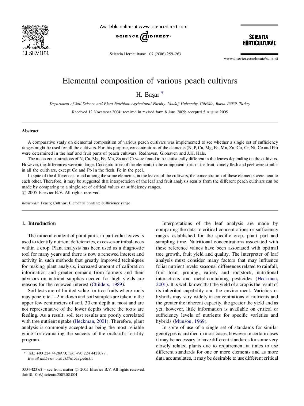 عکس صفحه اول مقاله: Elemental composition of various peach cultivars Elemental composition of various peach cultivars