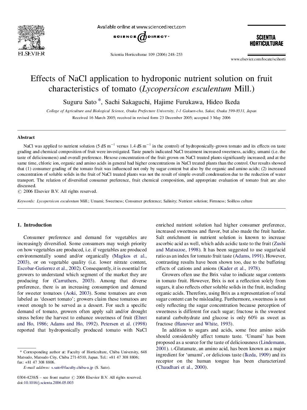 Effects of NaCl application to hydroponic nutrient solution on fruit characteristics of tomato (Lycopersicon esculentum Mill.)