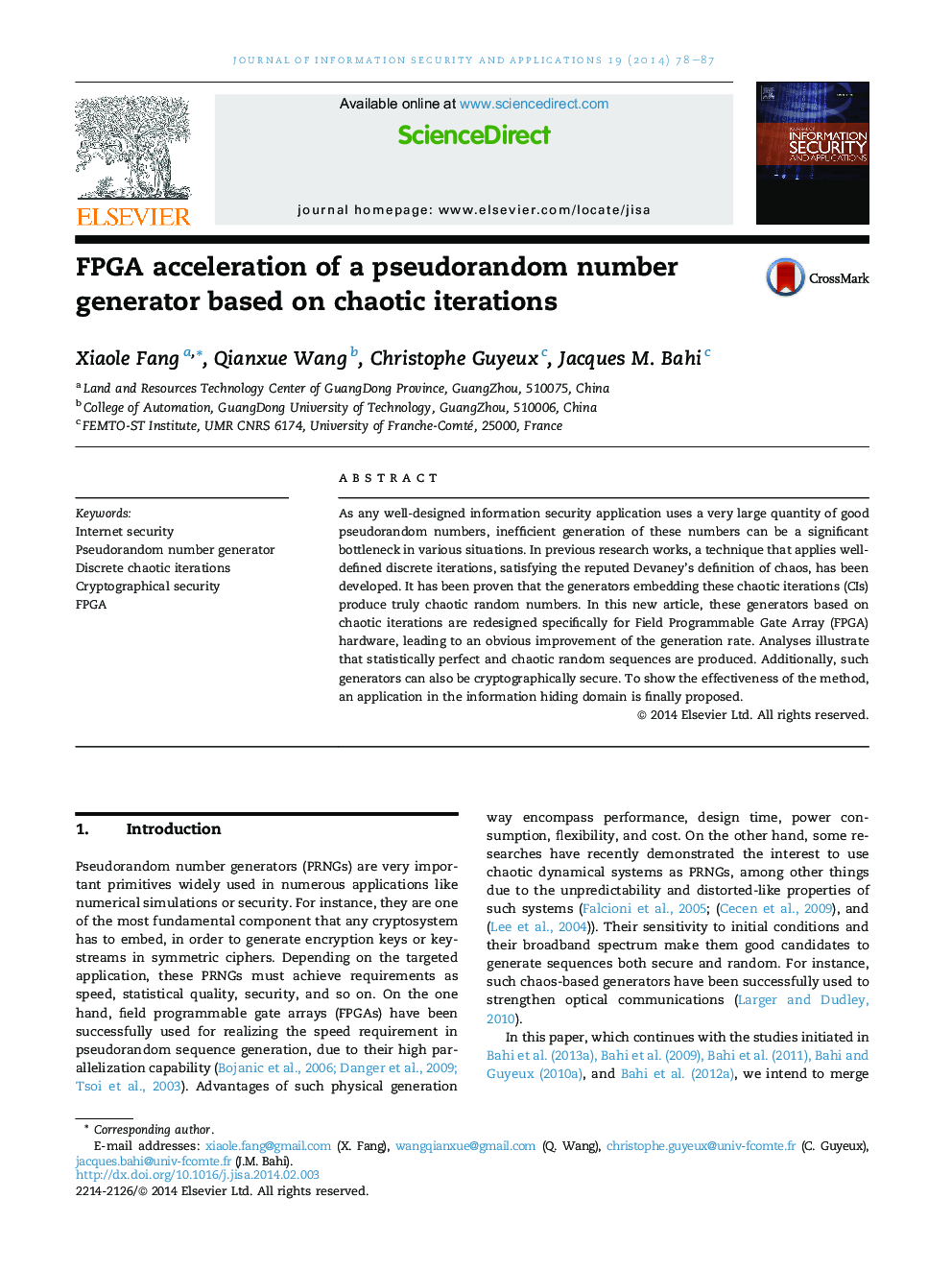 FPGA acceleration of a pseudorandom number generator based on chaotic iterations