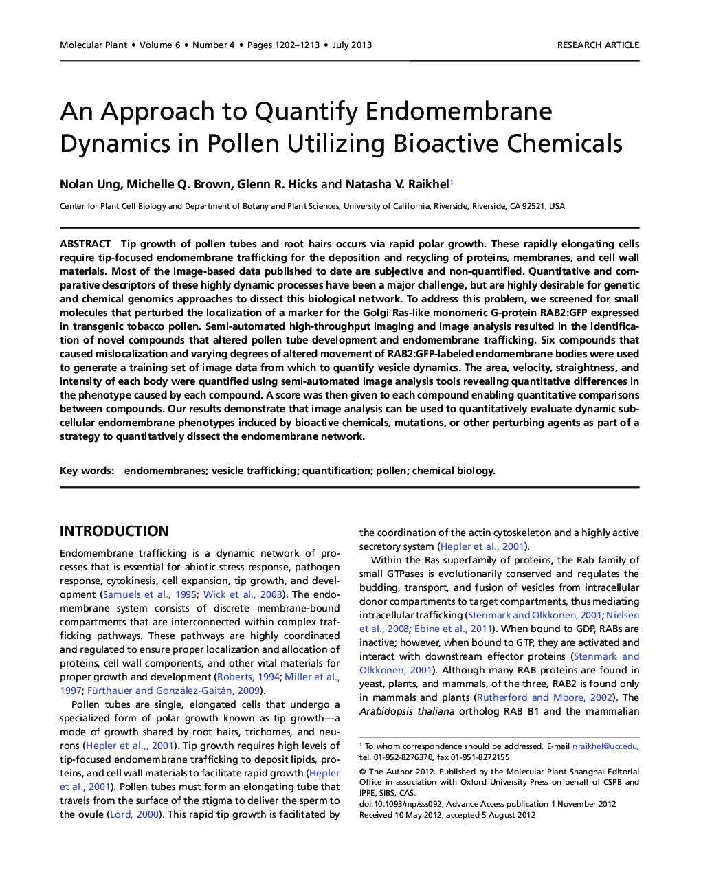 An Approach to Quantify Endomembrane Dynamics in Pollen Utilizing Bioactive Chemicals 