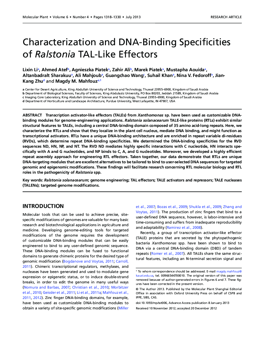 Characterization and DNA-Binding Specificities of Ralstonia TAL-Like Effectors 