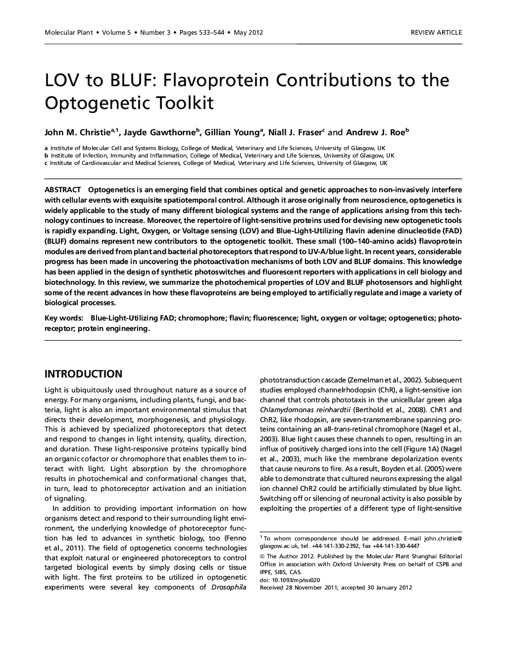 LOV to BLUF: Flavoprotein Contributions to the Optogenetic Toolkit 