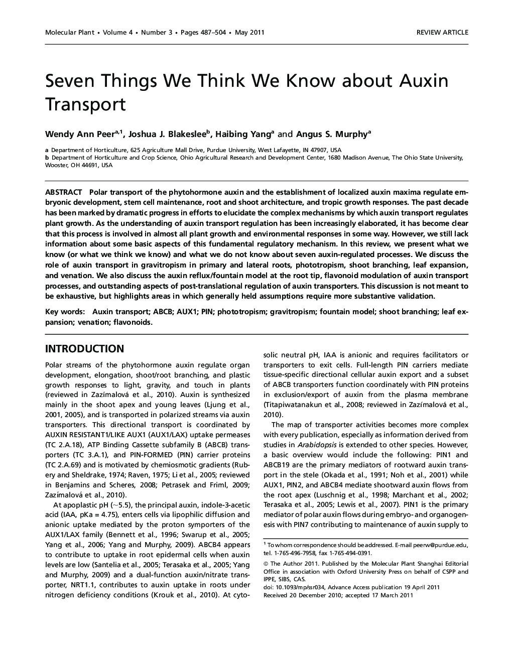 Seven Things We Think We Know about Auxin Transport 