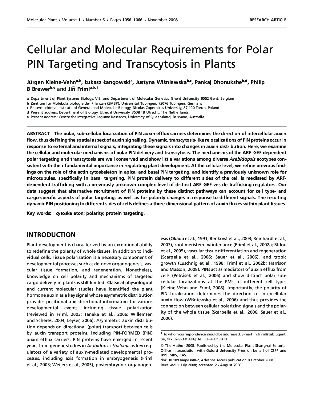 Cellular and Molecular Requirements for Polar PIN Targeting and Transcytosis in Plants 