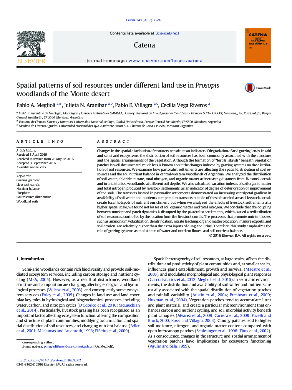 Spatial patterns of soil resources under different land use in Prosopis woodlands of the Monte desert