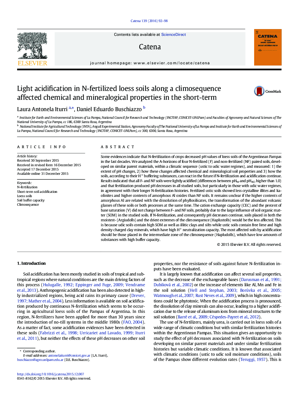 Light acidification in N-fertilized loess soils along a climosequence affected chemical and mineralogical properties in the short-term