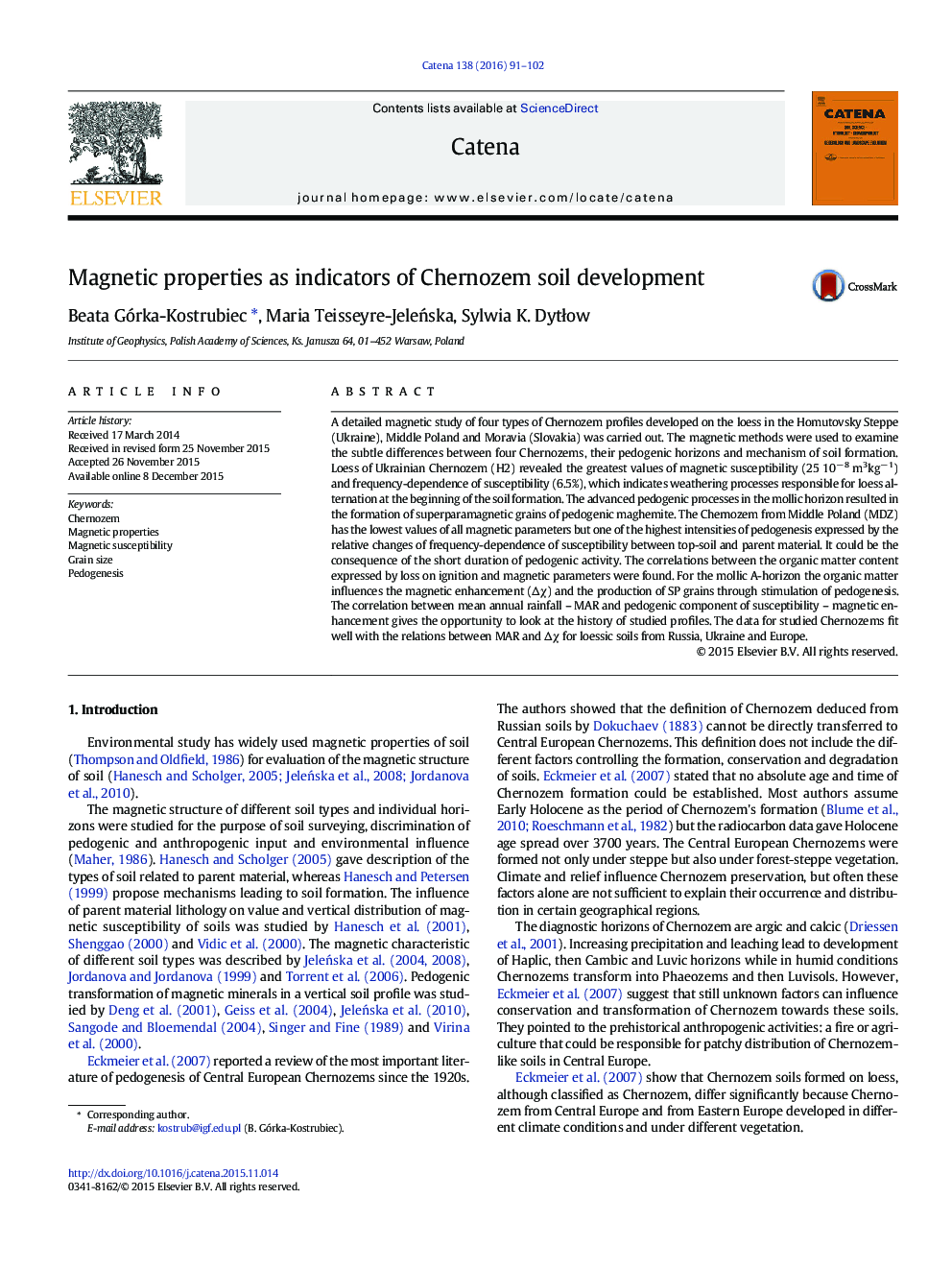 Magnetic properties as indicators of Chernozem soil development