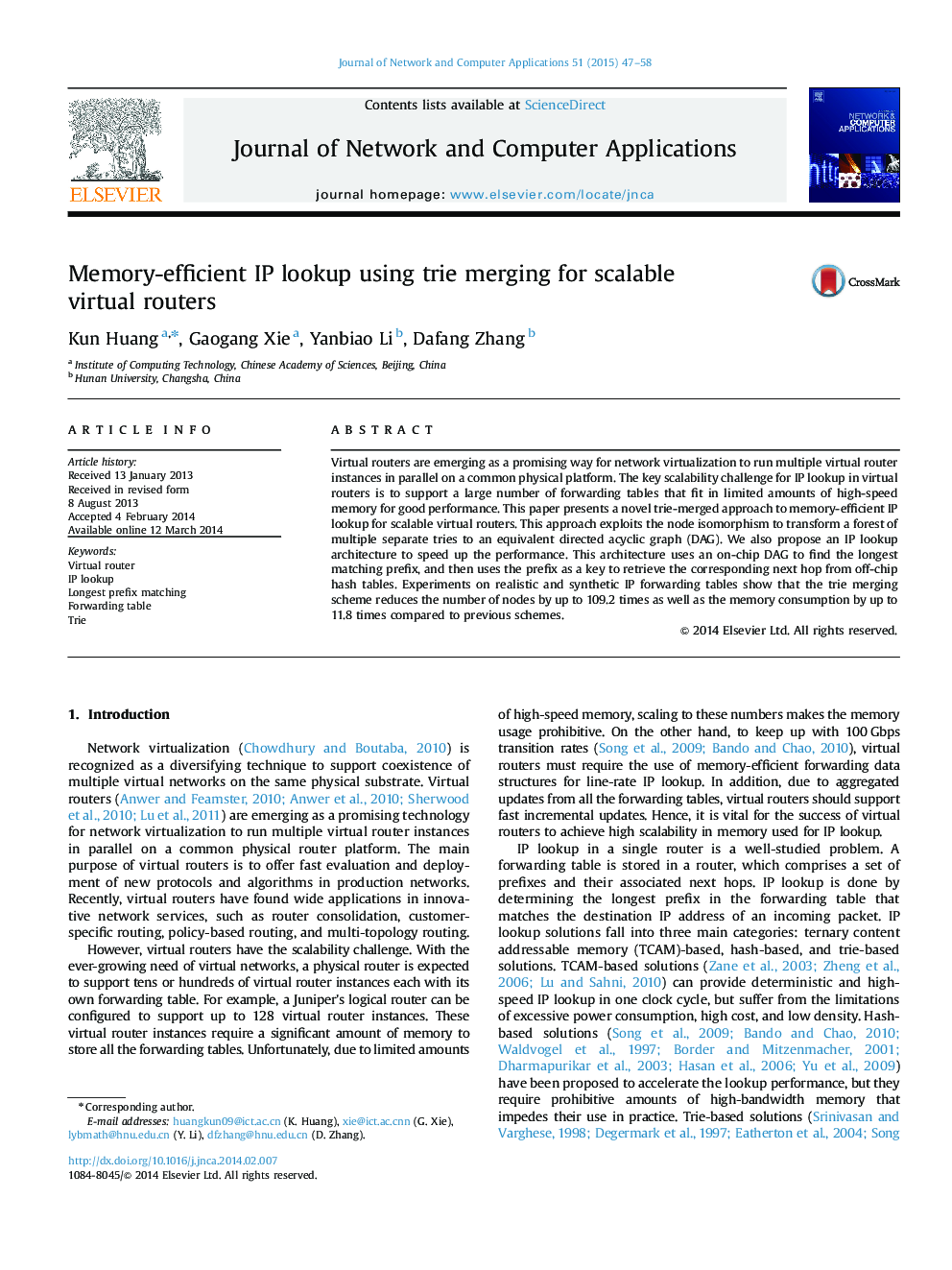 Memory-efficient IP lookup using trie merging for scalable virtual routers