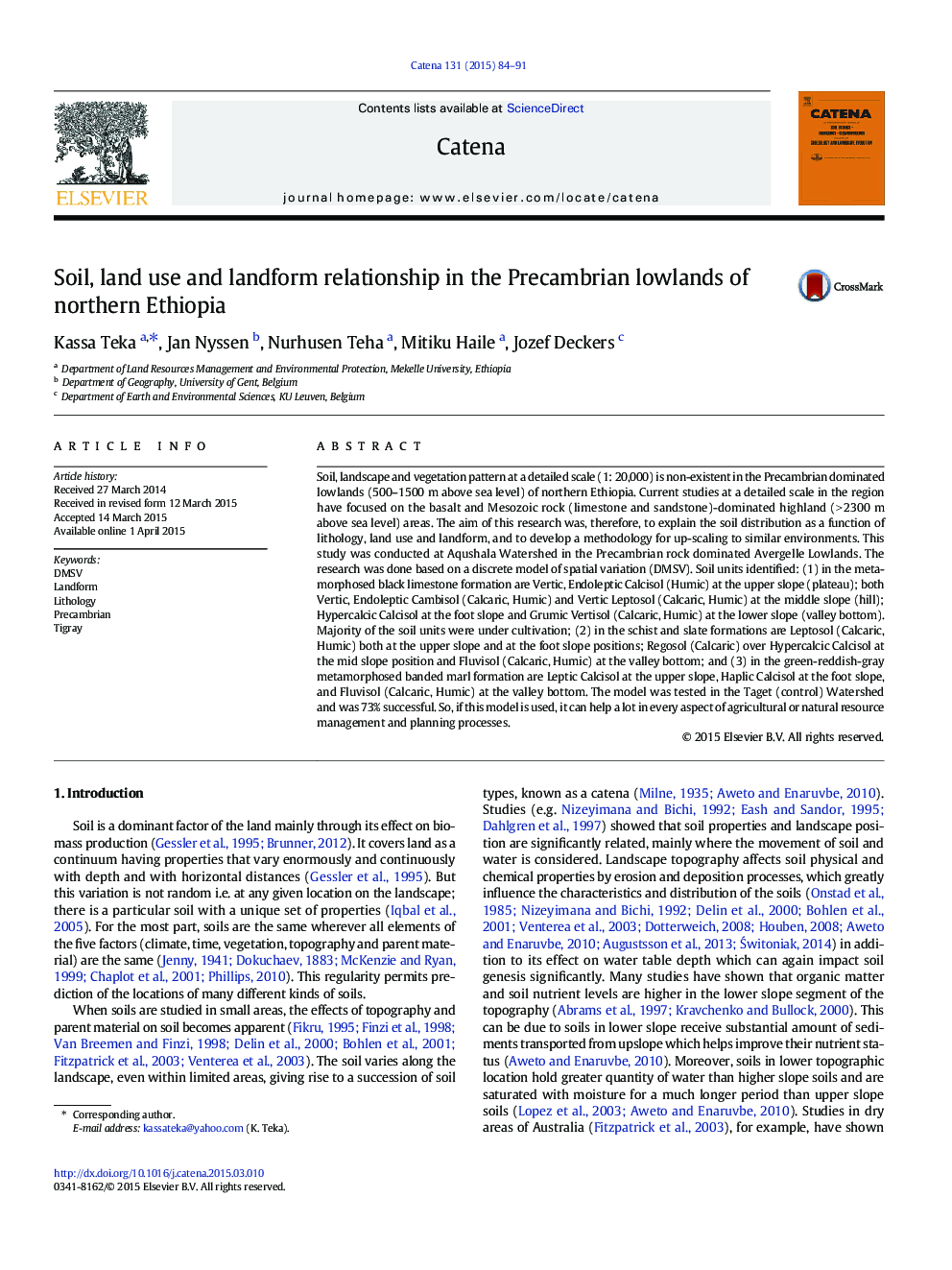 Soil, land use and landform relationship in the Precambrian lowlands of northern Ethiopia