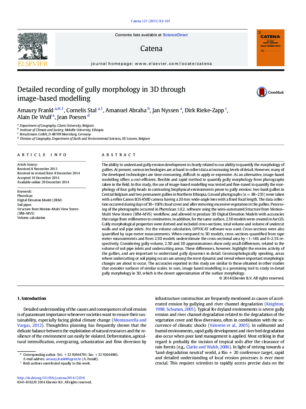 Detailed recording of gully morphology in 3D through image-based modelling