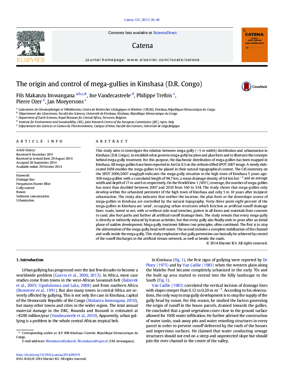 The origin and control of mega-gullies in Kinshasa (D.R. Congo)