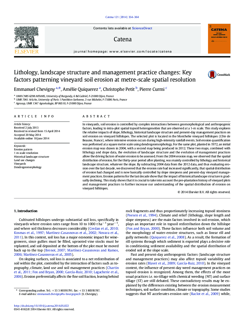 Lithology, landscape structure and management practice changes: Key factors patterning vineyard soil erosion at metre-scale spatial resolution