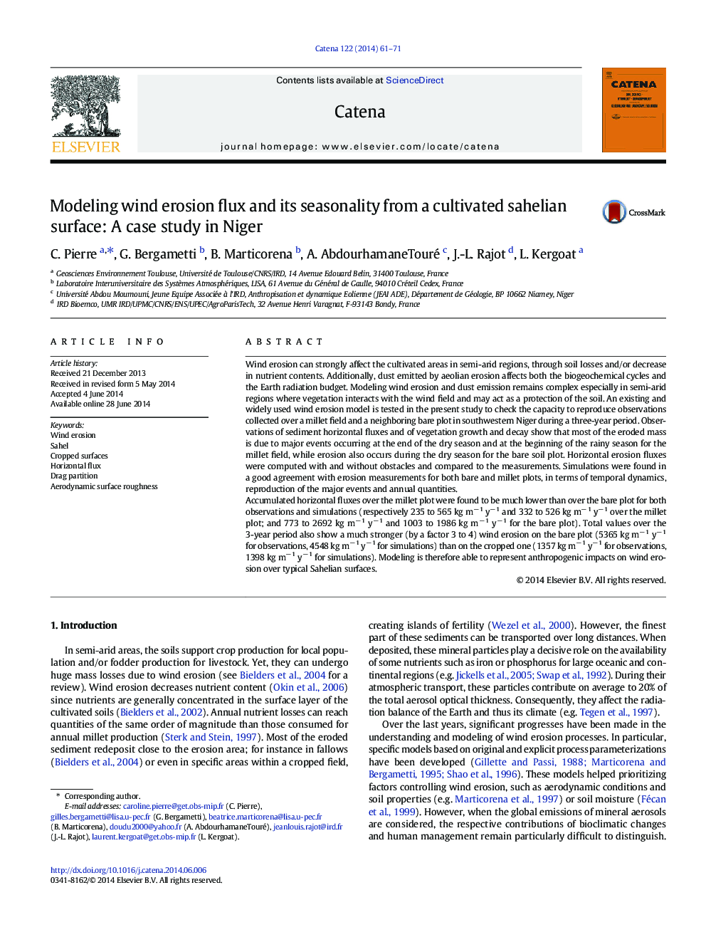 Modeling wind erosion flux and its seasonality from a cultivated sahelian surface: A case study in Niger