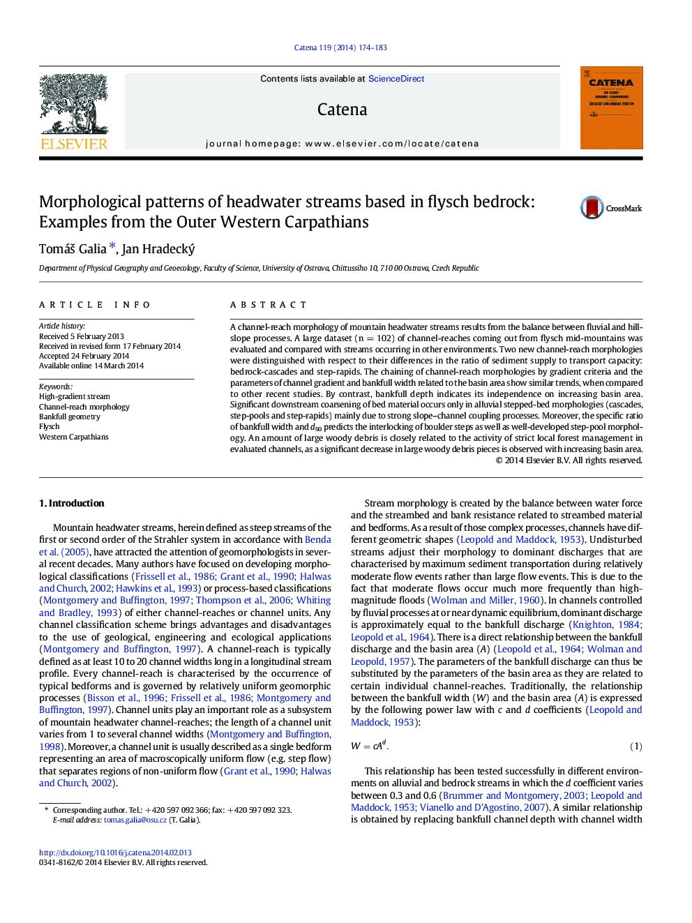 Morphological patterns of headwater streams based in flysch bedrock: Examples from the Outer Western Carpathians