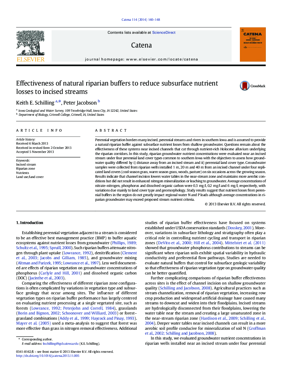 Effectiveness of natural riparian buffers to reduce subsurface nutrient losses to incised streams