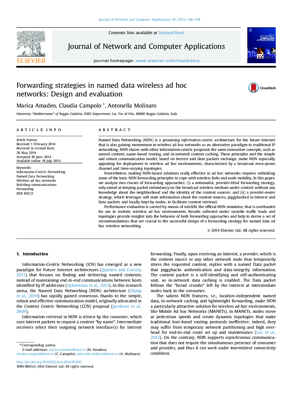 Forwarding strategies in named data wireless ad hoc networks: Design and evaluation