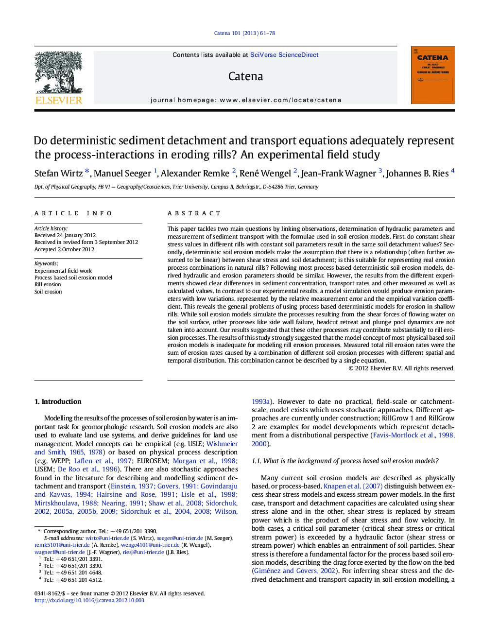 Do deterministic sediment detachment and transport equations adequately represent the process-interactions in eroding rills? An experimental field study