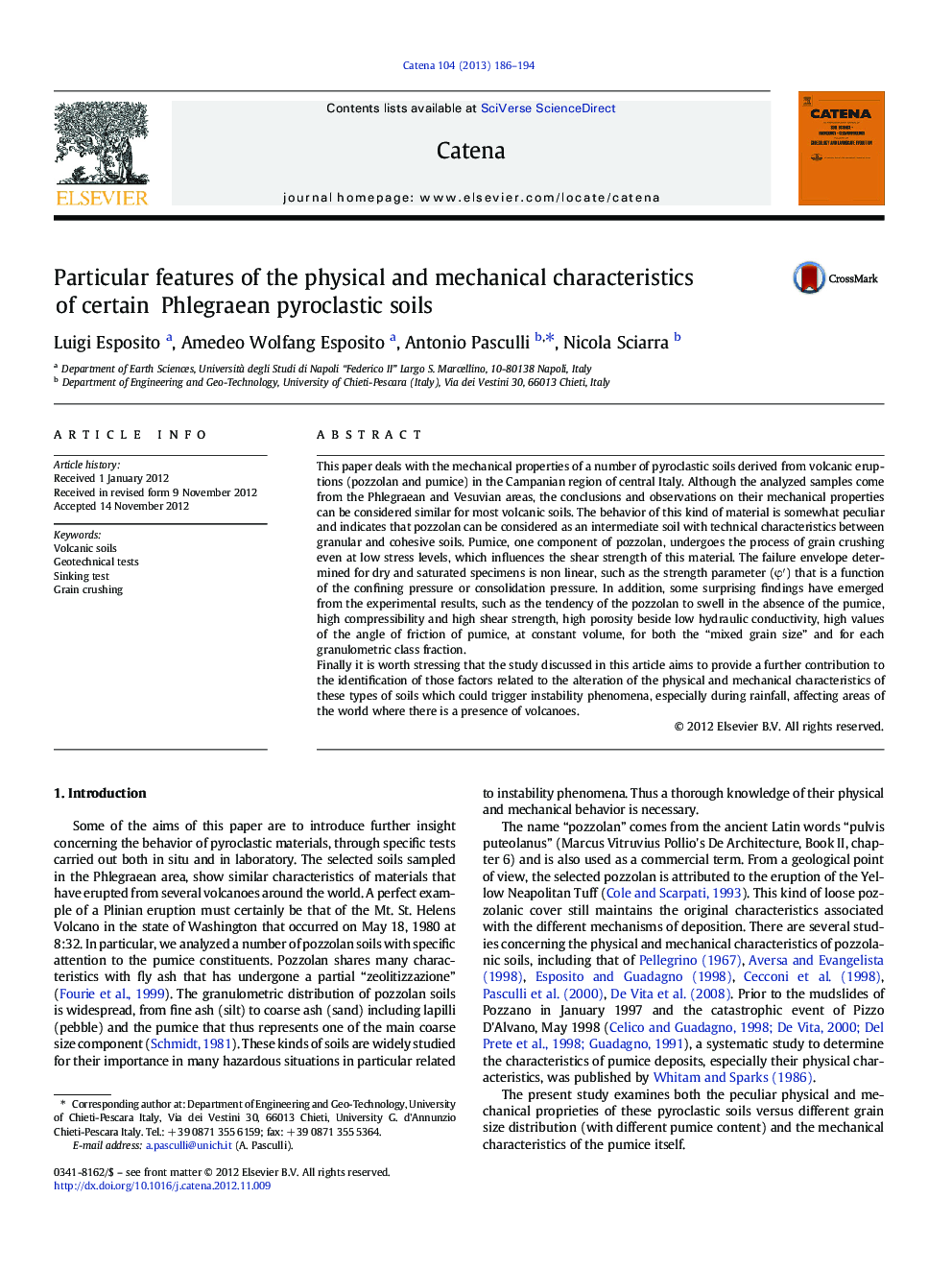 Particular features of the physical and mechanical characteristics of certain Phlegraean pyroclastic soils