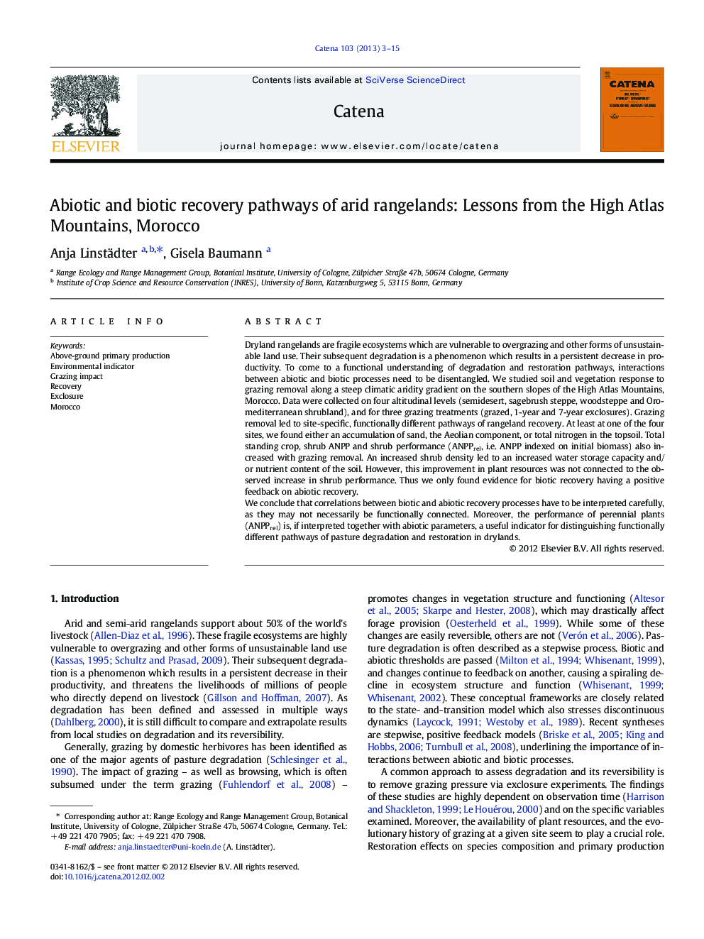 Abiotic and biotic recovery pathways of arid rangelands: Lessons from the High Atlas Mountains, Morocco